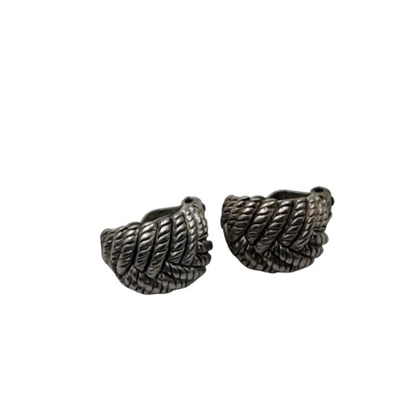 Oscar De La Renta Silver Tone Braided Clip-On Earrings - Picture 1 of 7